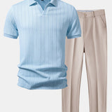 Ensemble — polo jacquard géométrique à col Johnny & pantalon fuselé coupe slim