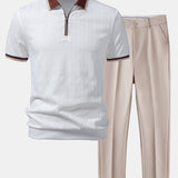 Ensemble Capucine — polo zippé en maille texturée à bordure contrastante & pantalon fuselé