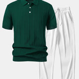Ensemble — polo en maille jacquard rayée & pantalon côtelé à jambe droite