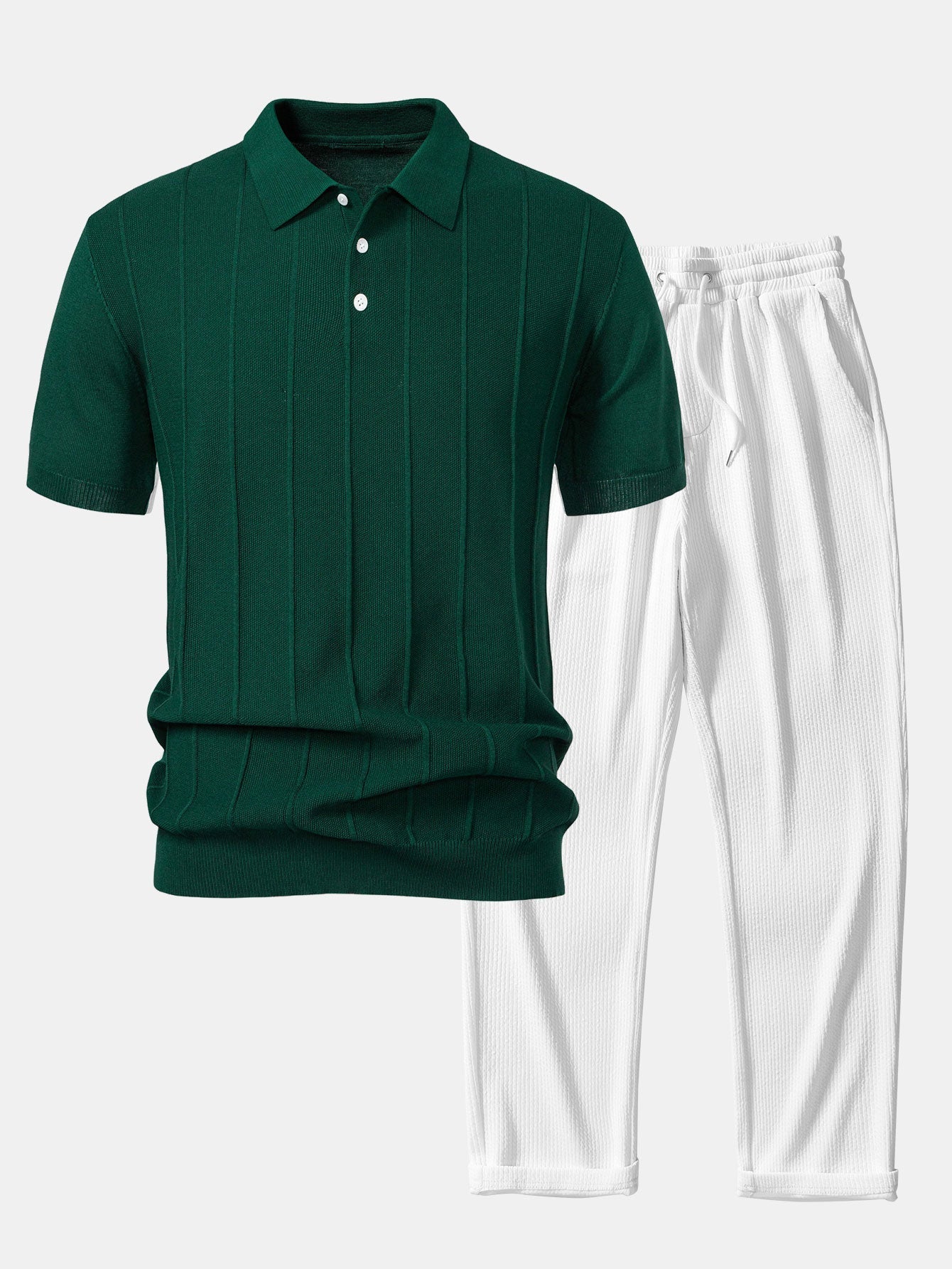 Ensemble — polo en maille jacquard rayée & pantalon côtelé à jambe droite