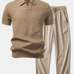 Ensemble — polo en maille crochetée texturée à col Johnny & pantalon texturé froissé