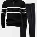 Ensemble — polo côtelé zippé en maille rayée & pantalon fuselé coupe slim