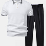 Ensemble — polo en maille jacquard torsadé à bordure contrastante & pantalon fuselé