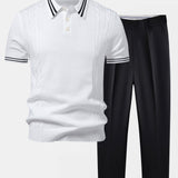 Ensemble — polo en maille jacquard torsadé à bordure contrastante & pantalon fuselé