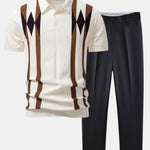 Ensemble Améline — polo en maille jacquard géométrique rayée & pantalon fuselé
