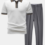 Ensemble — polo en maille à bordure contrastante & pantalon fuselé coupe slim