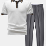Ensemble — polo en maille à bordure contrastante & pantalon fuselé coupe slim