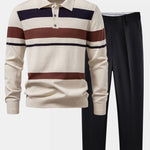 Ensemble — polo en maille rayée à manches longues & pantalon fuselé coupe slim