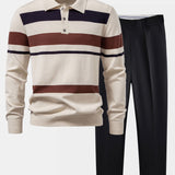 Ensemble — polo en maille rayée à manches longues & pantalon fuselé coupe slim