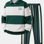 Ensemble — sweat polo color block à imprimé Los Angeles & pantalon rayé à ourlet fendu