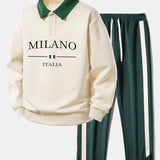 Ensemble — sweat polo contrastant à imprimé Milano & pantalon rayé à ourlet fendu