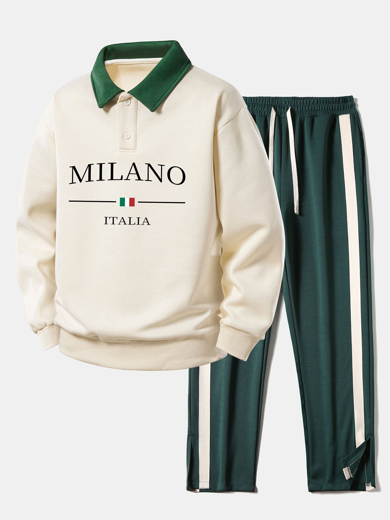Ensemble — sweat polo contrastant à imprimé Milano & pantalon rayé à ourlet fendu