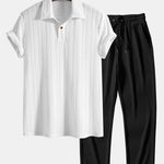 Ensemble — polo jacquard à manches courtes & pantalon côtelé à jambe droite