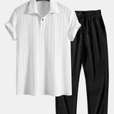 Ensemble — polo jacquard à manches courtes & pantalon côtelé à jambe droite