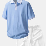 Ensemble — polo en coton contrastant coupe décontractée & short en coton à cordon