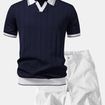 Ensemble — polo côtelé en maille à col Johnny et bordure contrastante & short chino
