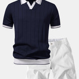 Ensemble — polo côtelé en maille à col Johnny et bordure contrastante & short chino