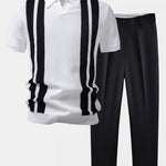 Ensemble Améline — polo en maille rayée à col Johnny & pantalon fuselé coupe slim