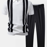 Ensemble Améline — polo en maille rayée à col Johnny & pantalon fuselé coupe slim