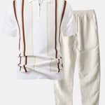 Ensemble — polo zippé en maille rayée & pantalon en lin à jambe droite
