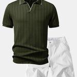 Ensemble — polo jacquard géométrique à col Johnny & short chino à taille élastique