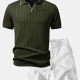 Ensemble — polo jacquard géométrique à col Johnny & short chino à taille élastique