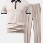 Ensemble Améline — polo zippé en maille à bordure contrastante & pantalon fuselé coupe slim