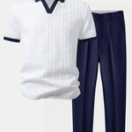 Ensemble — polo jacquard contrastant & pantalon fuselé coupe slim