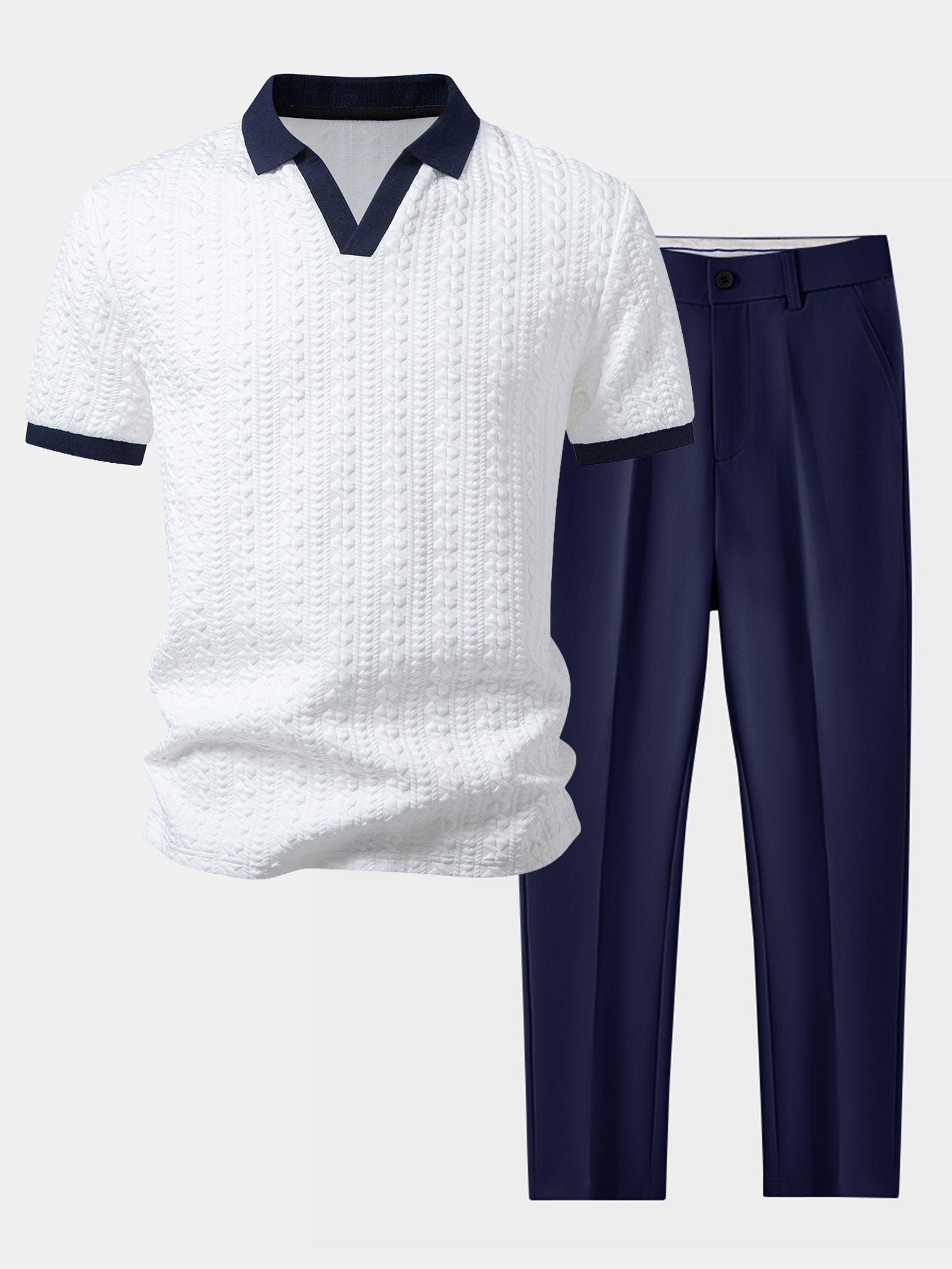 Ensemble — polo jacquard contrastant & pantalon fuselé coupe slim