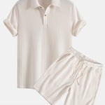 Ensemble — polo gaufré à manches courtes & short gaufré en maille à cordon