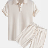 Ensemble — polo gaufré à manches courtes & short gaufré en maille à cordon
