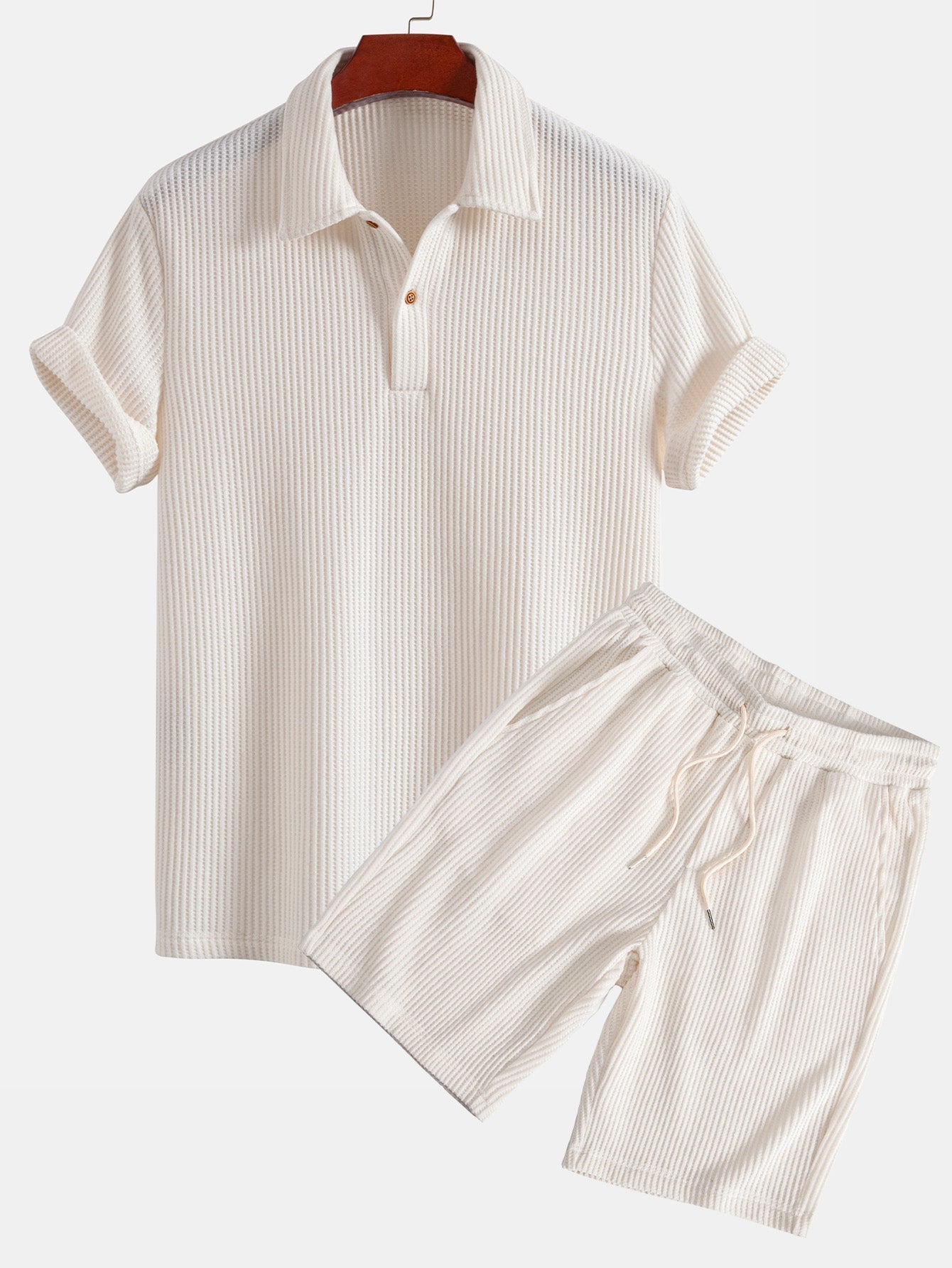 Ensemble — polo gaufré à manches courtes & short gaufré en maille à cordon