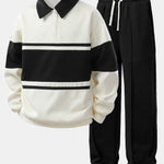 Ensemble — sweat polo patchwork color block & pantalon de jogging à plis