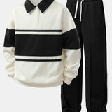 Ensemble — sweat polo patchwork color block & pantalon de jogging à plis