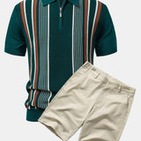 Ensemble Améline — polo zippé en maille rayée & short chino en coton