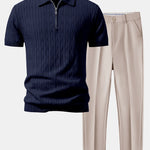 Ensemble — polo zippé en maille jacquard torsadé & pantalon fuselé coupe slim