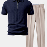 Ensemble — polo zippé en maille jacquard torsadé & pantalon fuselé coupe slim