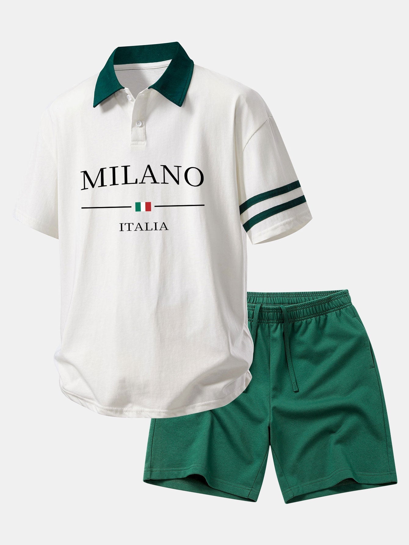 Ensemble — polo à imprimé Milano et col contrastant & short en coton à cordon