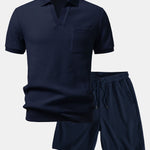 Ensemble — polo gaufré à col Johnny et poche & short gaufré en maille à cordon