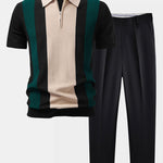 Ensemble — polo en maille texturée color block & pantalon fuselé coupe slim