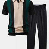 Ensemble — polo en maille texturée color block & pantalon fuselé coupe slim