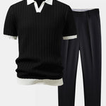 Ensemble — polo en maille texturée contrastante à col Johnny & pantalon fuselé