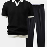 Ensemble — polo en maille texturée contrastante à col Johnny & pantalon fuselé