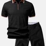 Ensemble — polo zippé en maille texturée à bordure contrastante & short chino