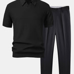 Ensemble — polo en maille jacquard à vagues et col V & pantalon fuselé coupe slim