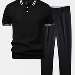 Ensemble — polo en maille jacquard torsadé à bordure contrastante & pantalon fuselé