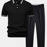 Ensemble — polo en maille jacquard torsadé à bordure contrastante & pantalon fuselé