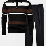 Ensemble — polo en maille rayée à manches longues & pantalon fuselé coupe slim
