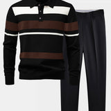 Ensemble — polo en maille rayée à manches longues & pantalon fuselé coupe slim