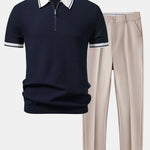 Ensemble Améline — polo zippé en maille contrastante & pantalon fuselé coupe slim
